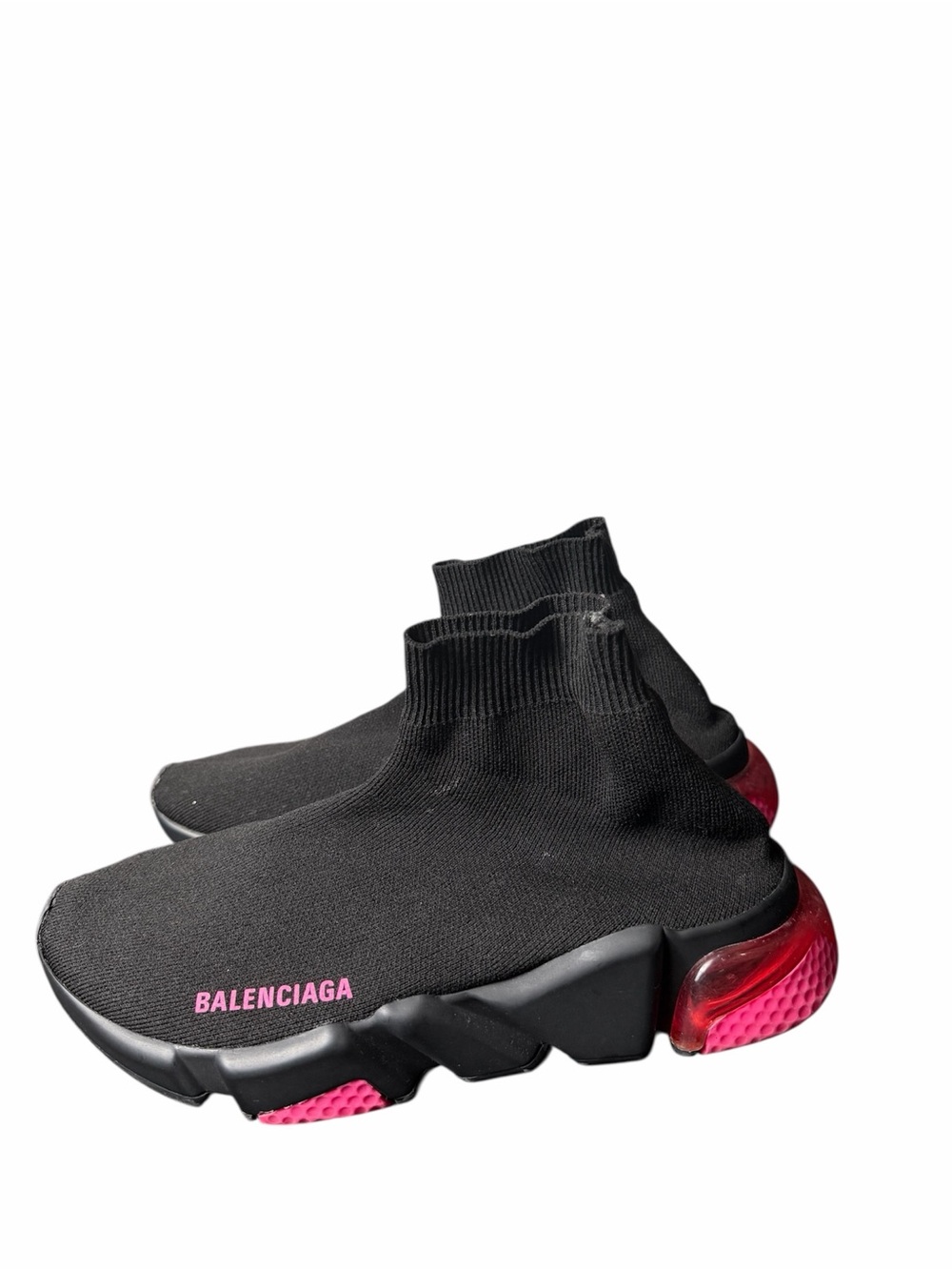 Balenciaga Black Knit Sock Sneakers with Pink Accents